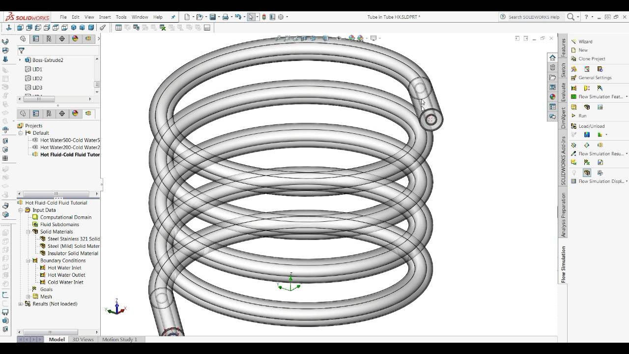 Solidworks Flow Simulation - Tube-in-Tube Helical Coil Heat Exchanger
