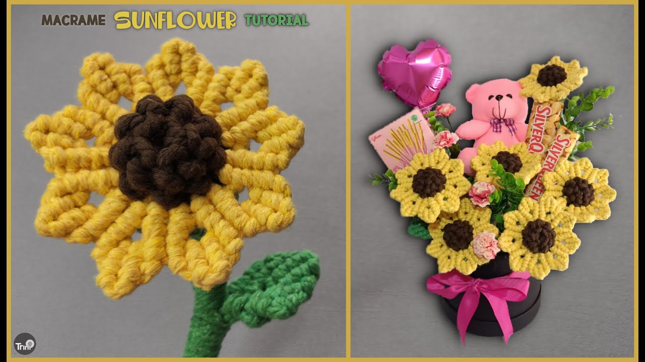 Мастер-класс по макраме подсолнечника | Коллаборация Flower Box с @Dina Tiratanti