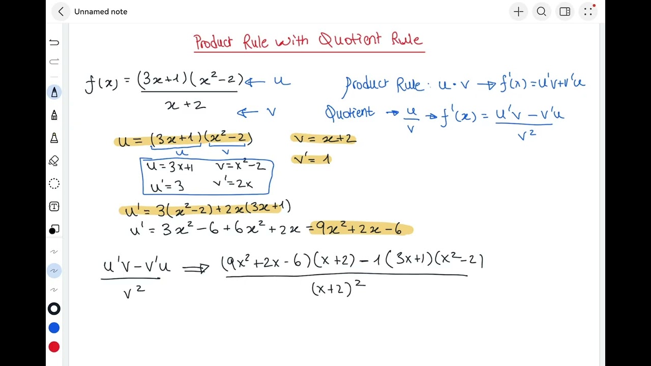 Product Rule and Quotient Rule Combined | Derivative Example
