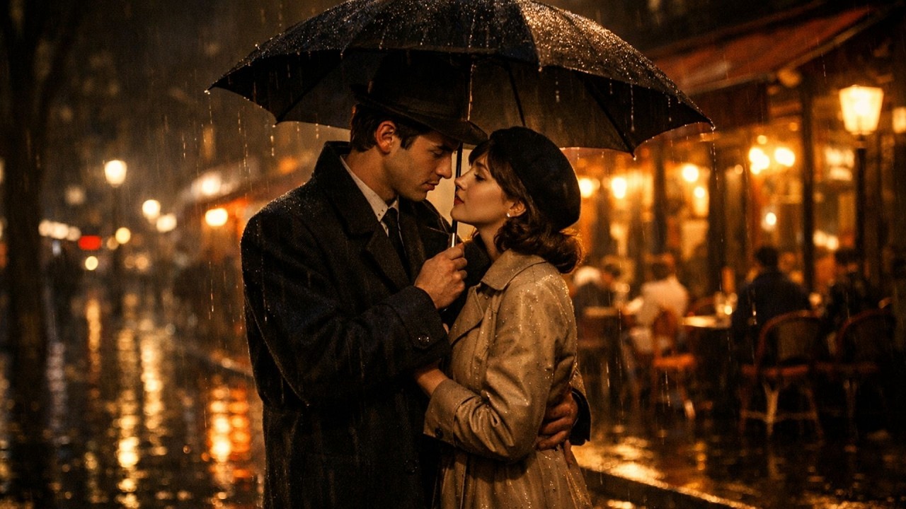 Rainy Paris Café ☔ Vintage French Jazz & Chanson Ambience