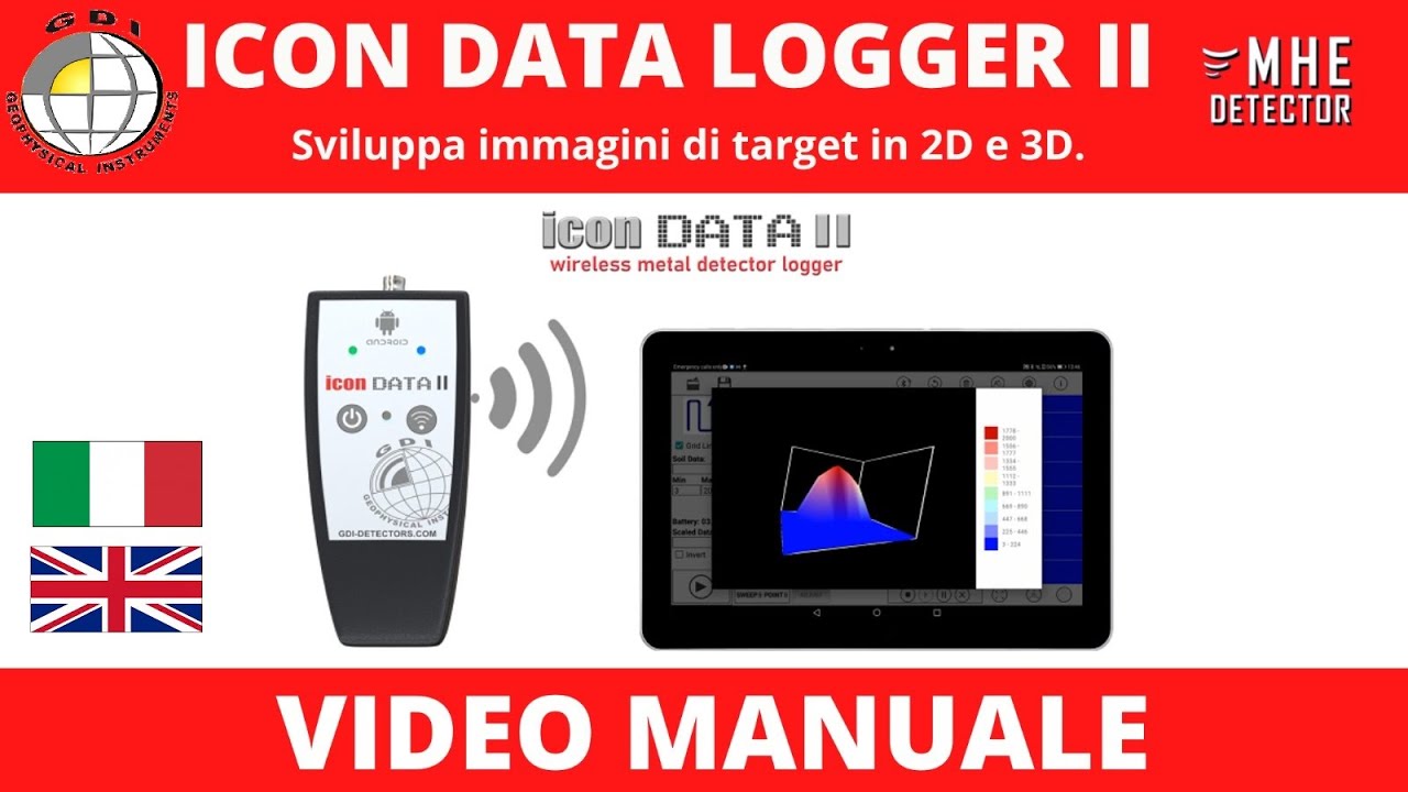 ICON DATA 2 Field Test in ITALIC & ENGLISH. Geoscanner 3D Grandi Profondita. 3D Metal Detector Radar