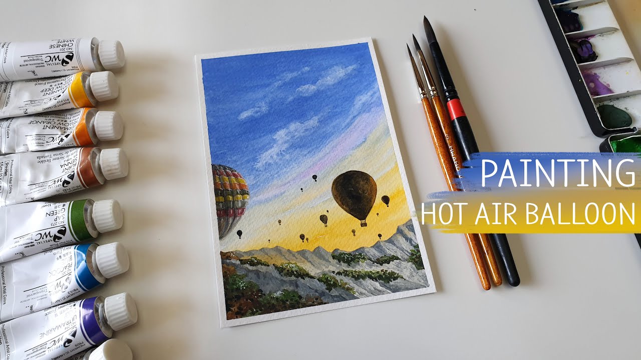 Easy Watercolor Painting / Hot Air Balloon Painting / Sunset / #20