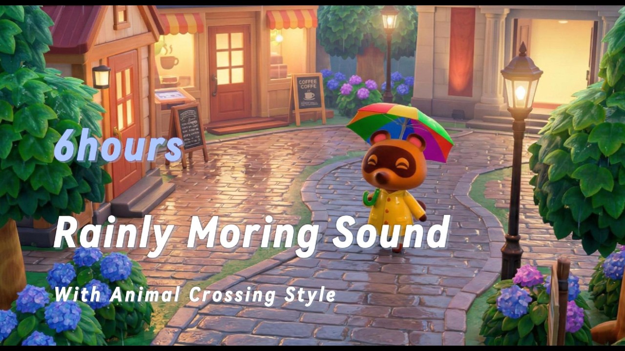 [Animal Crossing Style] Rainy Village Promenade ☔ | 비오는 날 아침의 마을 산책! | 6hours Rainly Morning Sound