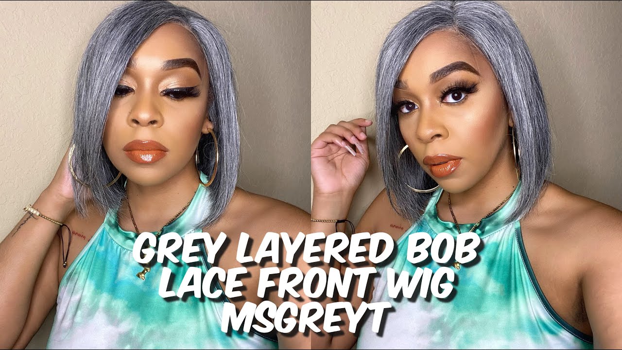 GREY LAYERED SHORT HUMAN HAIR LACE FRONT BOB WIG | MSGREYT | Lindsay Erin