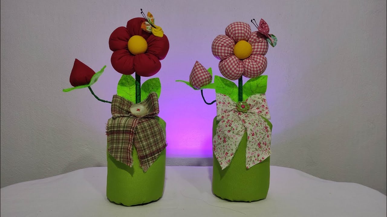 Artesanato fácil, flor de pano feita com fuxico - peso de porta