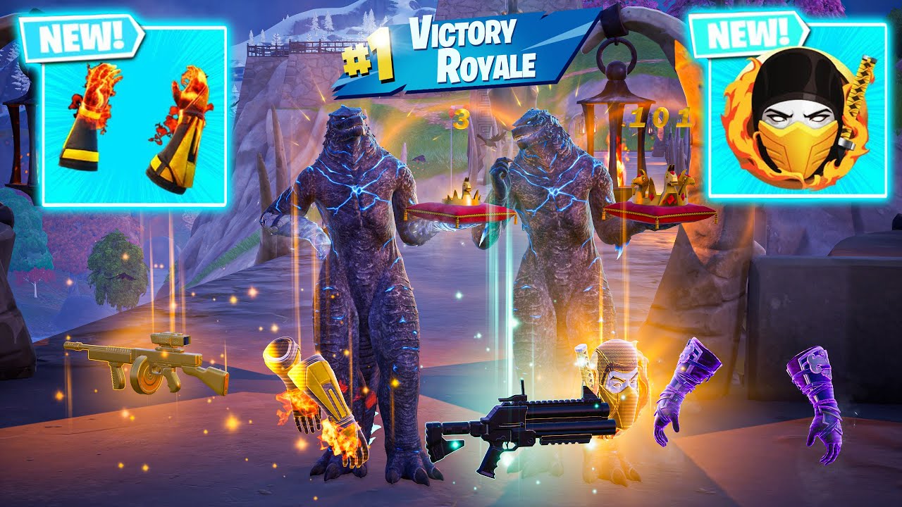 ENERGIZED GODZILLA DUO vs SCORPION'S KOMBAT KIT MYTHIC & NEW 3 MEDALLIONS (NEW! FORTNITE Chapter 6)