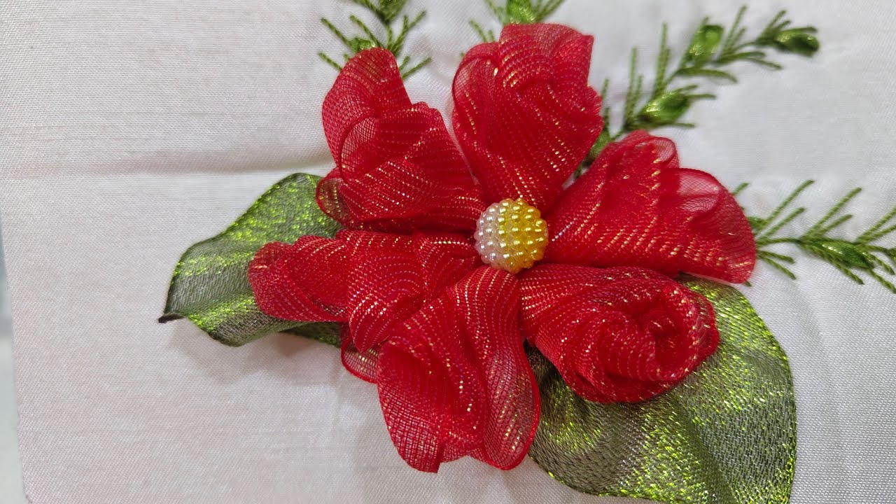 # 354 FLOR CON ORGANZA (DIY FABRIC FLOWERS HOW TO MAKE FLOWERS RIBBON FLOWERS)