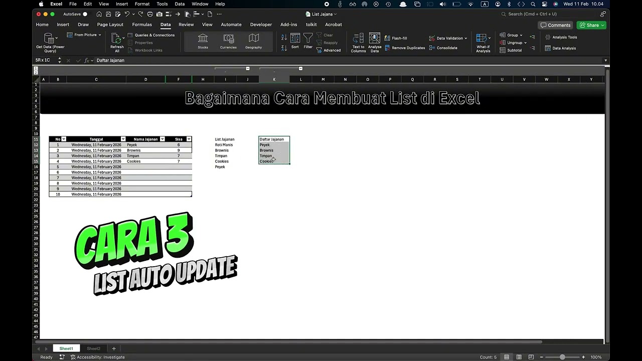 Cara Membuat List di Excel 365 #excel  #datavalidation #list