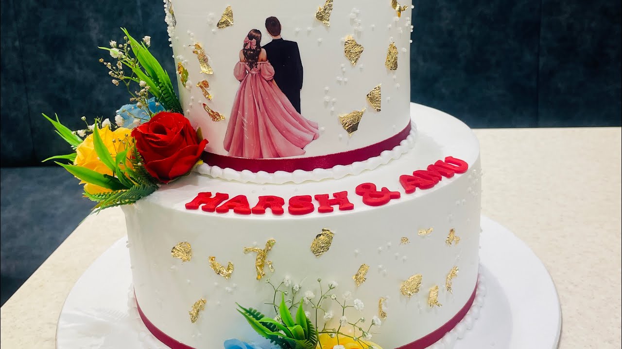 Engagement Cake double story, new design designing #cake #cakedesign #trending #cakedecoration ￼