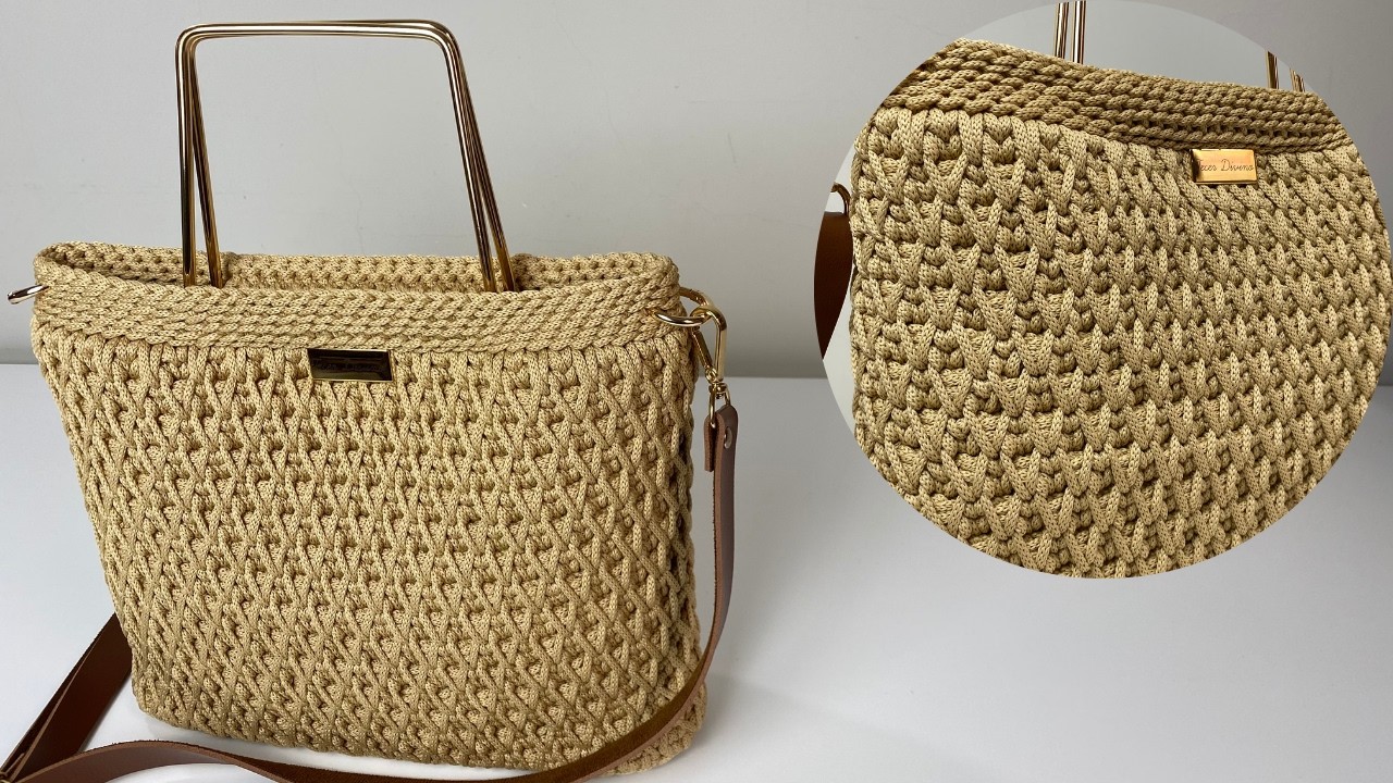 BOLSA DE CROCHÊ COM PONTO FAVO DE MEL | BOLSA LÓTUS