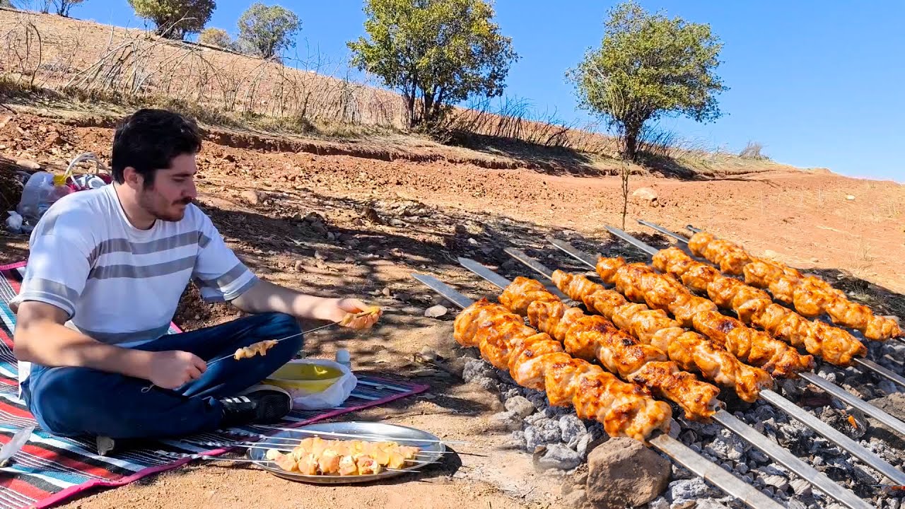 Village Life 🌿 Chicken BBQ Lunch & Fresh Eggs Breakfast in the Garden 🔥🍗🍳