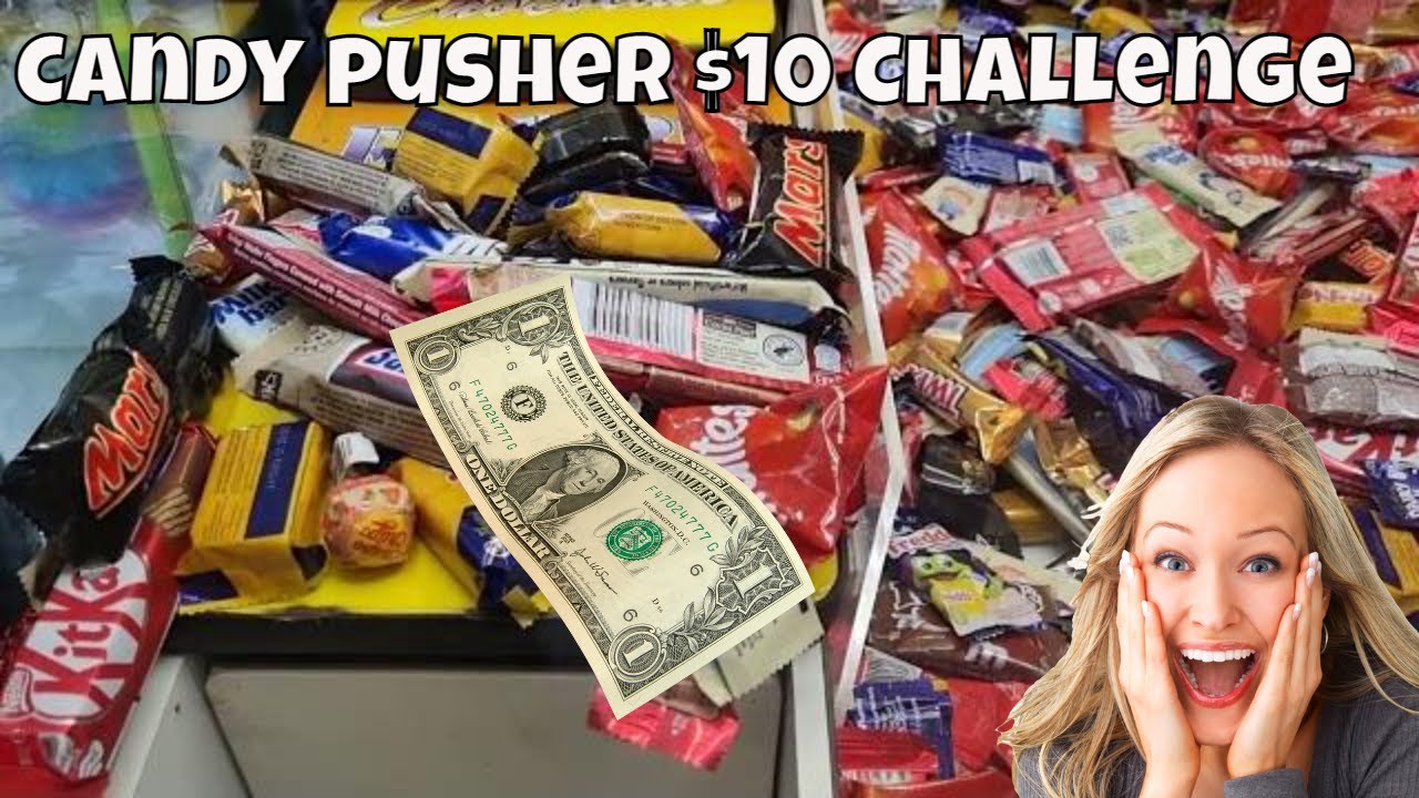 CANDY PUSHER JACKPOT ARCADE COIN PUSHER!!! $10 CHALLENGE