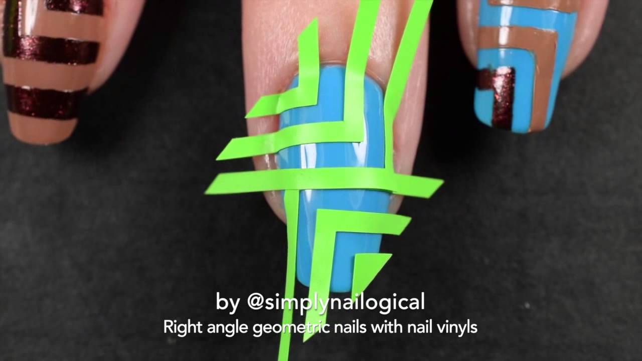 Blue & brown right angle nail art using nail vinyls - inspired by Bath & Body Works