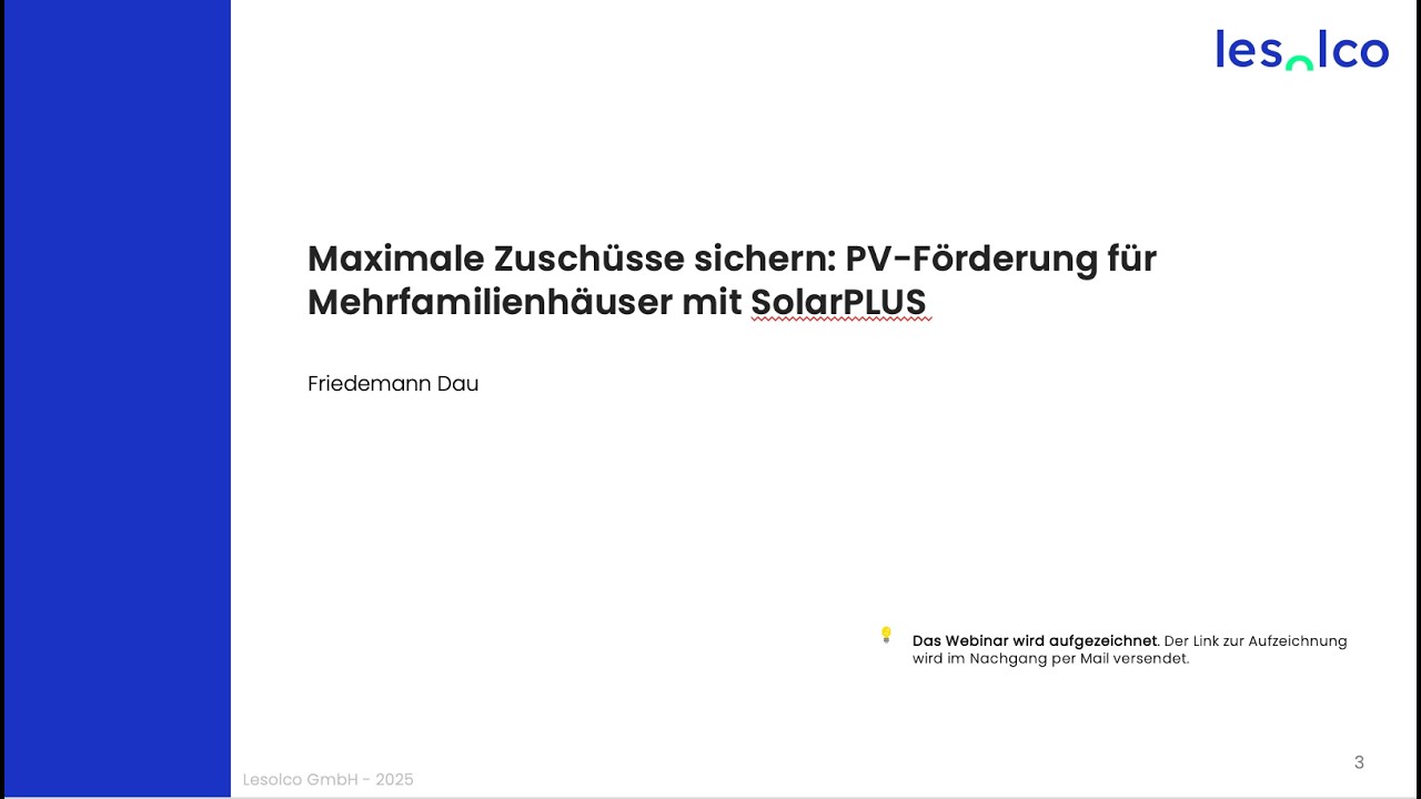 Lesolco Webinar zum SolarPLUS Förderprogramm der IBB für PV-Anlagen in Berlin
