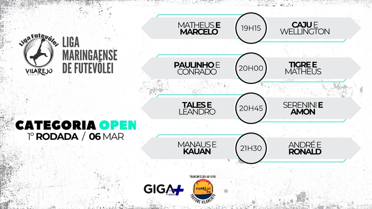 LIGA MARIGAENSE DE FUTVÔLEI - SÉRIE OPEN - DIA 06/03/26 - VILAREJO BEACH