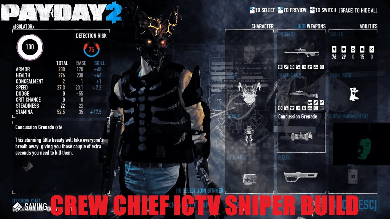 Payday 2 crew chief ICTV sniper deathwish build