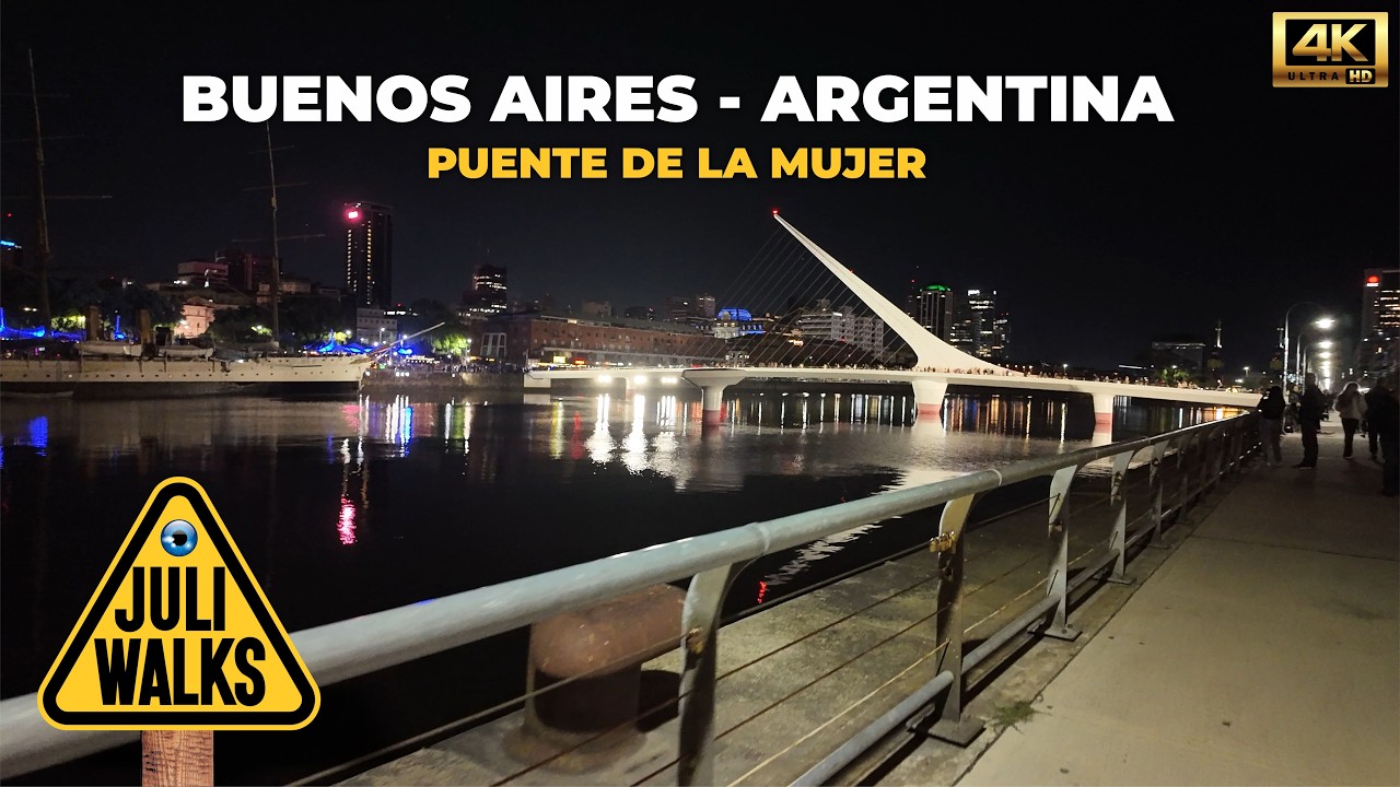 Puente de la Mujer Night Walk | Puerto Madero Buenos Aires 4K