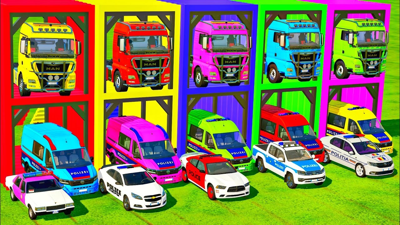 TRANSPORTING ALL POLICE CARS and AMBULANCE EMERGENCY VEHICLES WITH MERCEDES POLICE TRUCKS! FS22