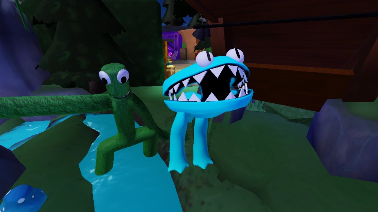 cyan and blue monster attack Roblox game rainbow friends c.h.2 #roblox 