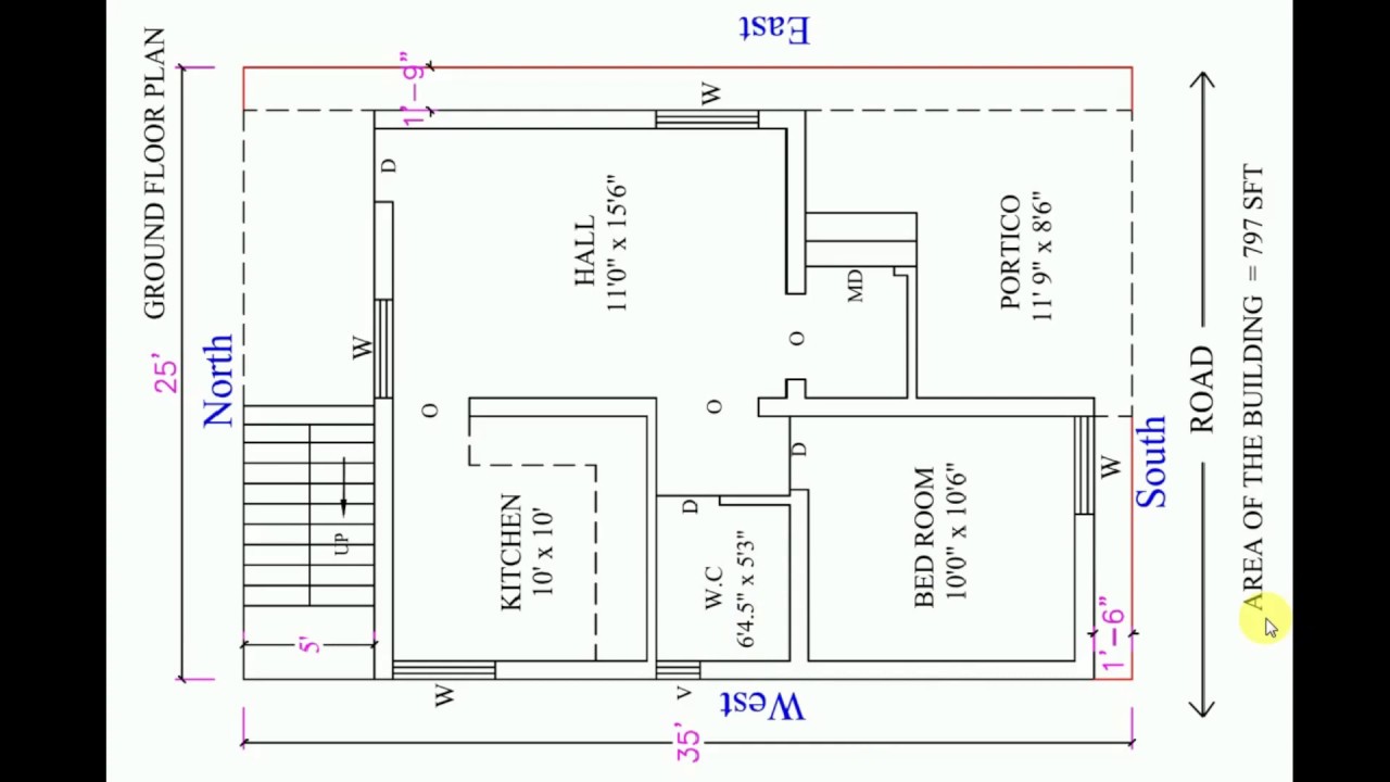 25x35 house plan east facing 2019