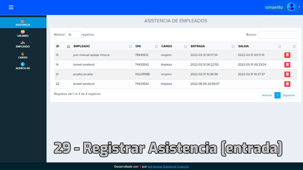 29.- Registrar Asistencia [entrada] - Sistema de Asistencias con PHP y MYSQL