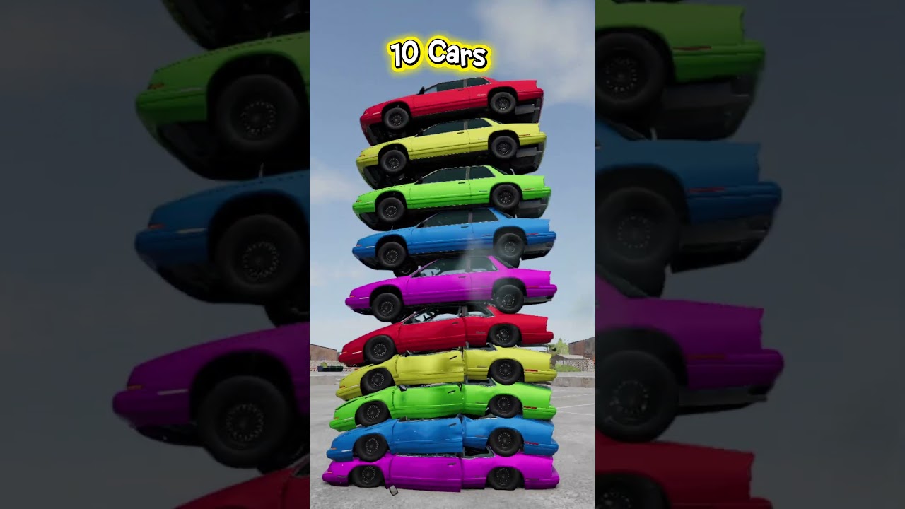 40 Mixed Color Rainbow Cars Drop #beamngdrive #beamngexperiments #beamng