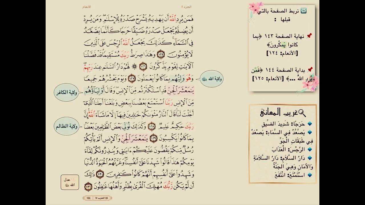 تفسير صفحة 144 سورة الانعام(ترابط ،متشابهات ، آيات )