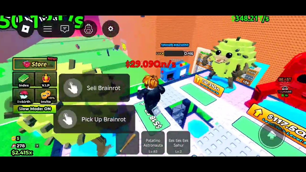 Getting Qn/s brainrot in escape the tsunami for brainrots
