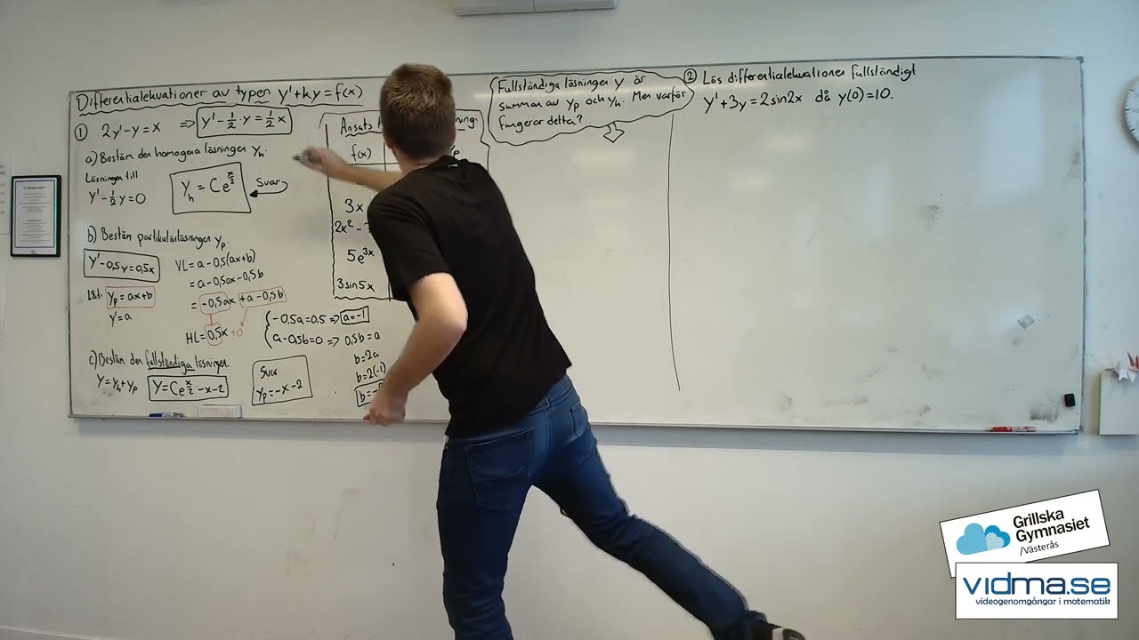 Matematik 5. Differentialekvationer av typen y' + ay = f(x). (Inhomogena differentialekvationer).