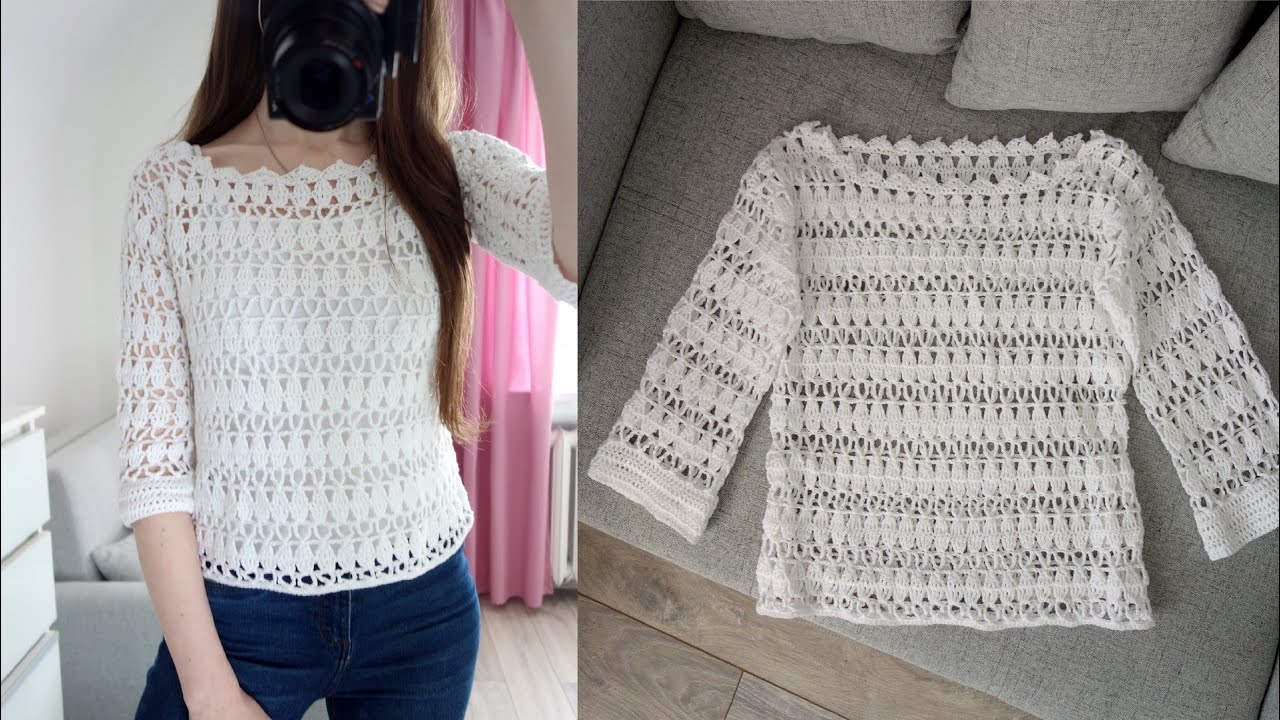 Ażurowy sweterek bluzka na szydełku | Crochet blouse tutorial