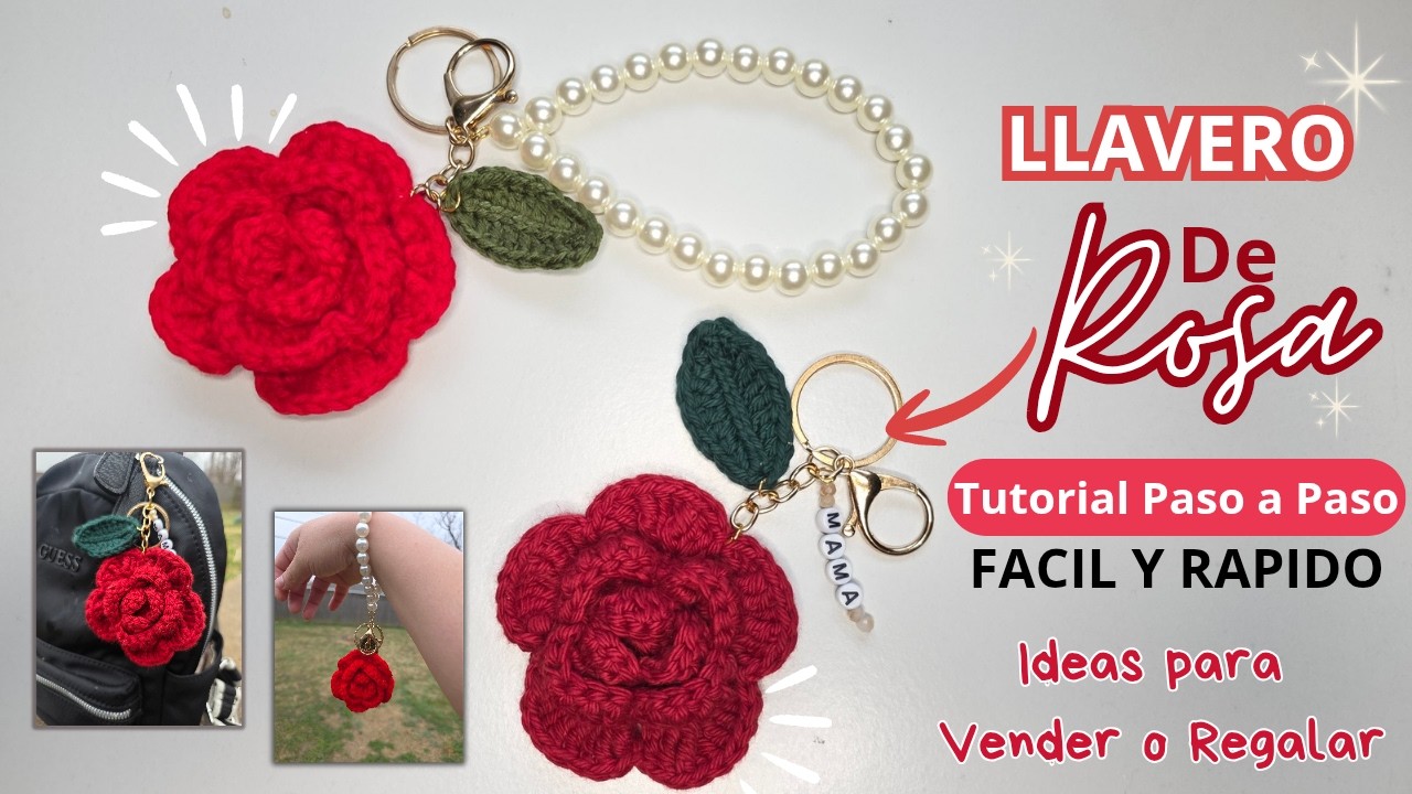 🌹 Cómo Tejer un Llavero de Rosa 3D a Crochet | Tutorial Completo|Paso a Paso
