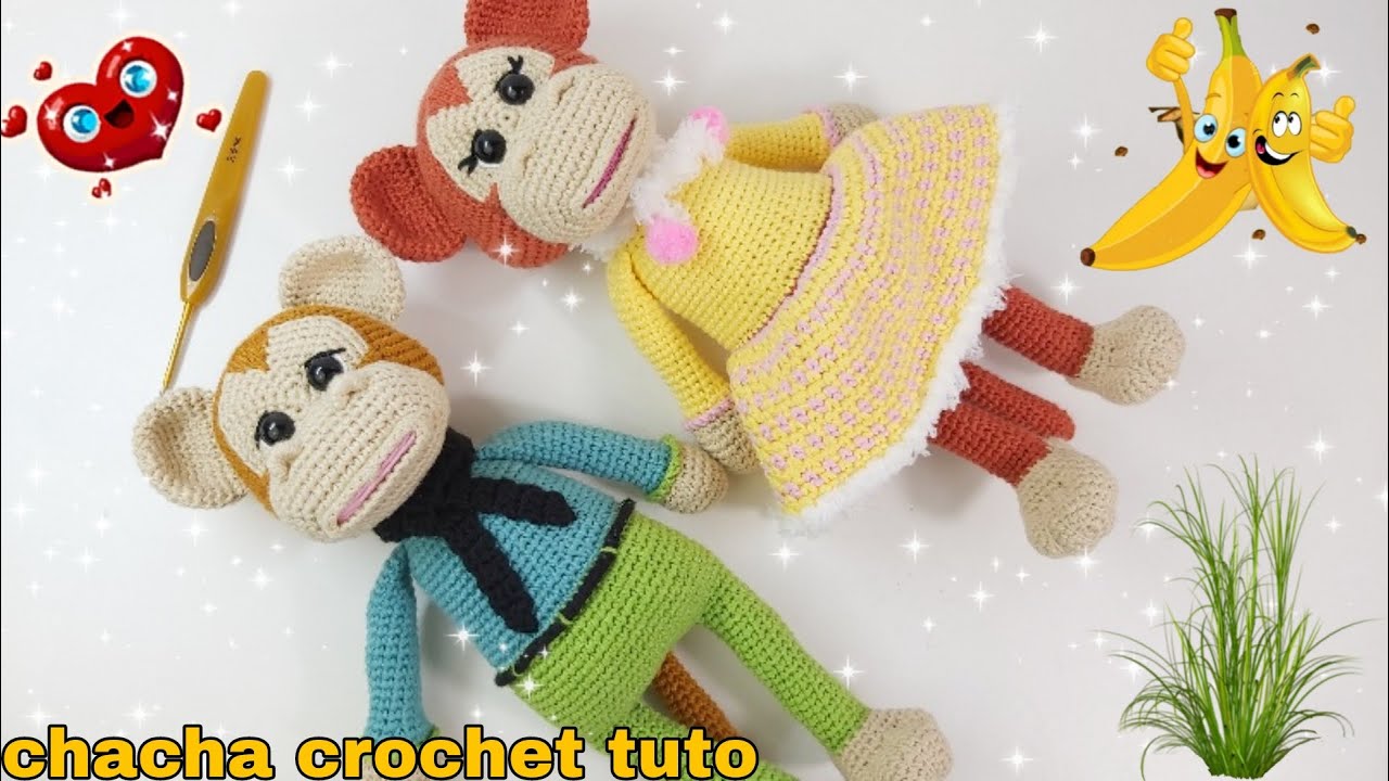 Tuto  Mr et Mme SINGE amigurumi au crochet, partie 1: bras, queue et pieds, English subtitles
