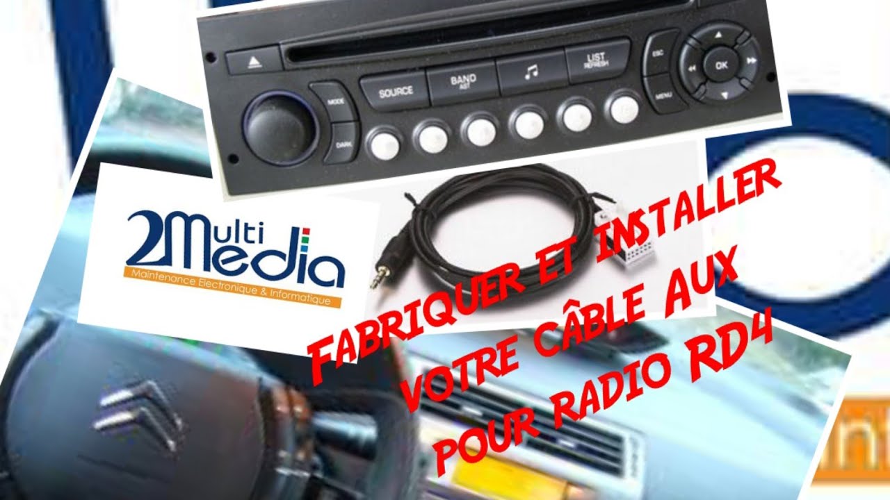 CITROËN C4 Installation prise AUX sur RD4.   CITROEN C4 RD4 AUX input installation.