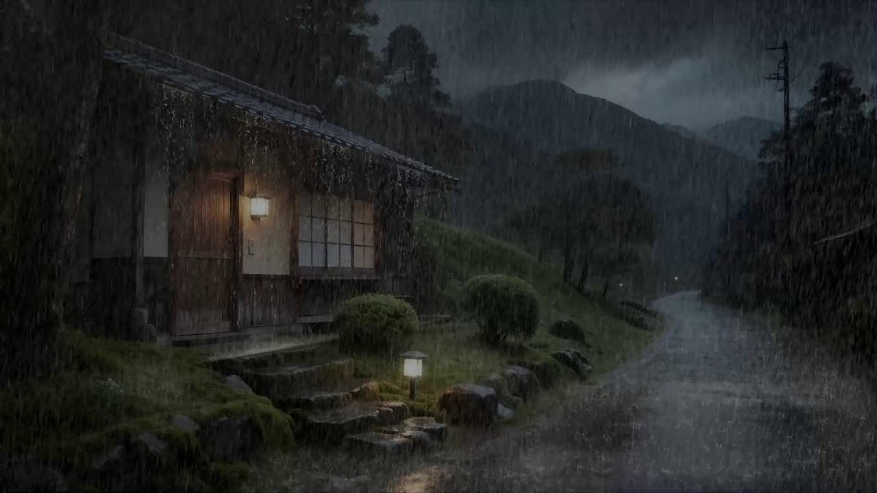 Breathe Slowly Rainfall Falling on Wooden House for Deep Sleep and Mental Relief