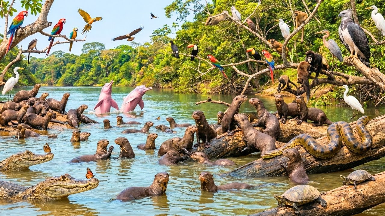 Relaxing Steps In The Amazon Jungle | Beautiful Wildlife : Tapir, Otter, Monkey , Birds and More