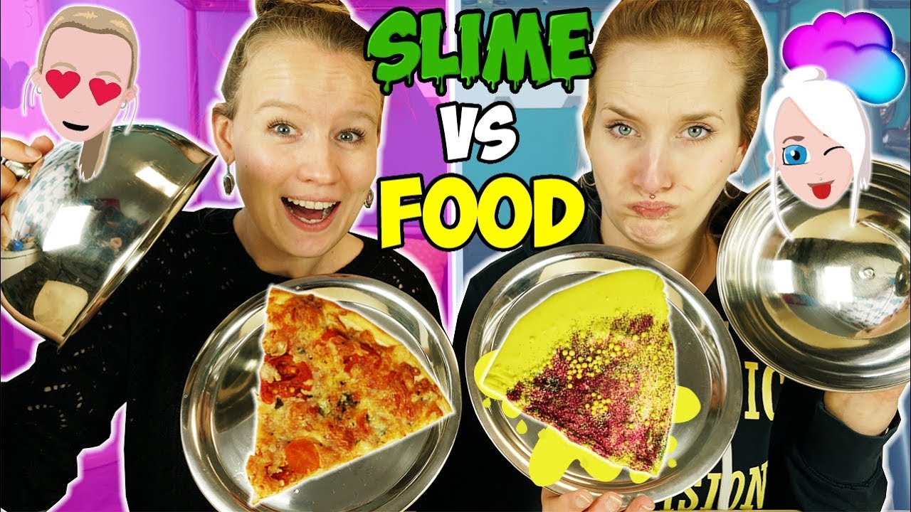 SLIME vs FOOD CHALLENGE Echtes Essen gegen glibbriges Schleim Essen - Wer kriegt was? Nina vs Kathi