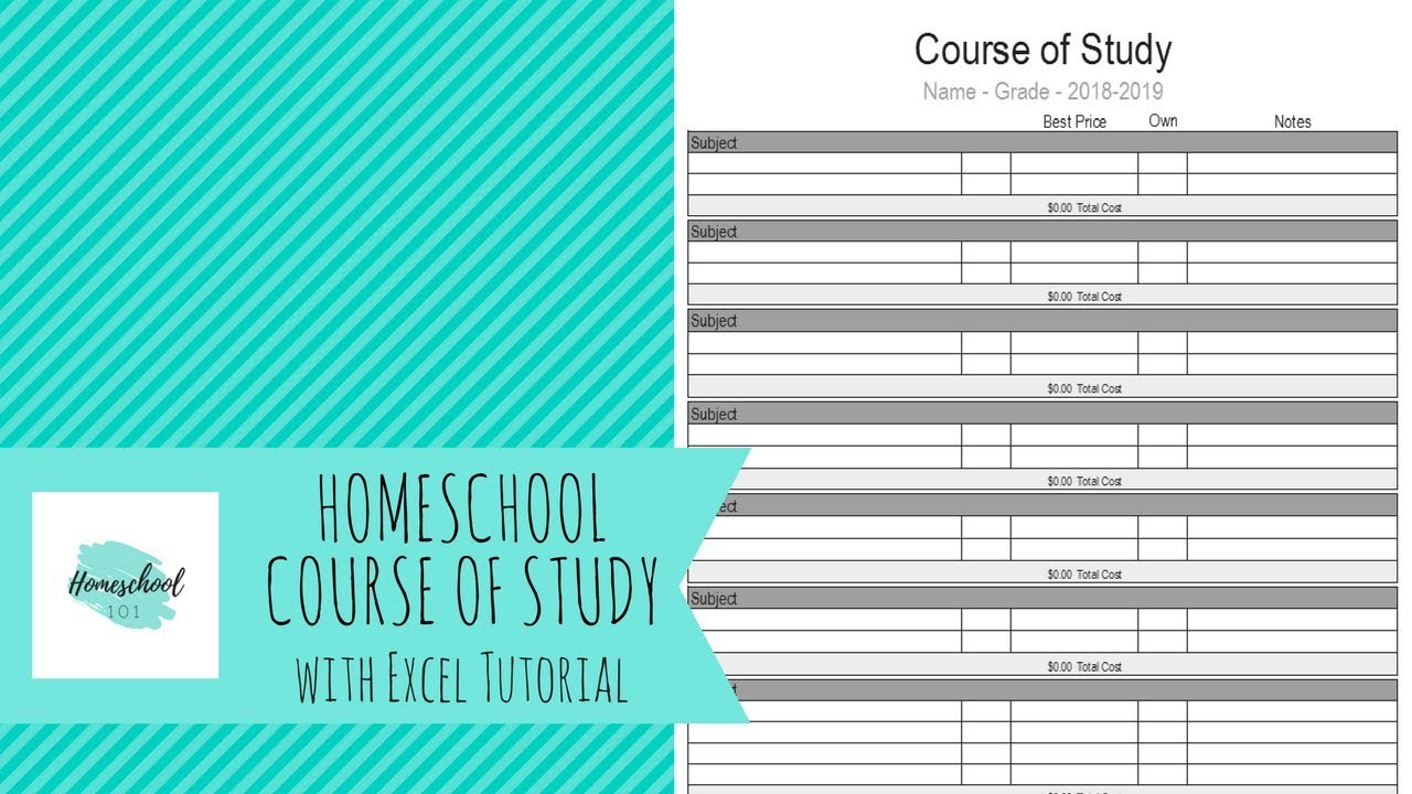 Homeschool Course of Study with Excel Tutorial