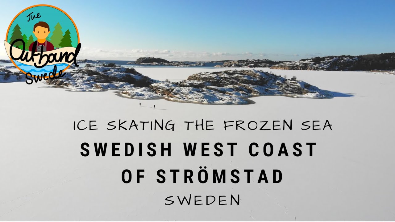 Ice skating the frozen sea of the beautiful Swedish west coast, Strömstad, Sweden