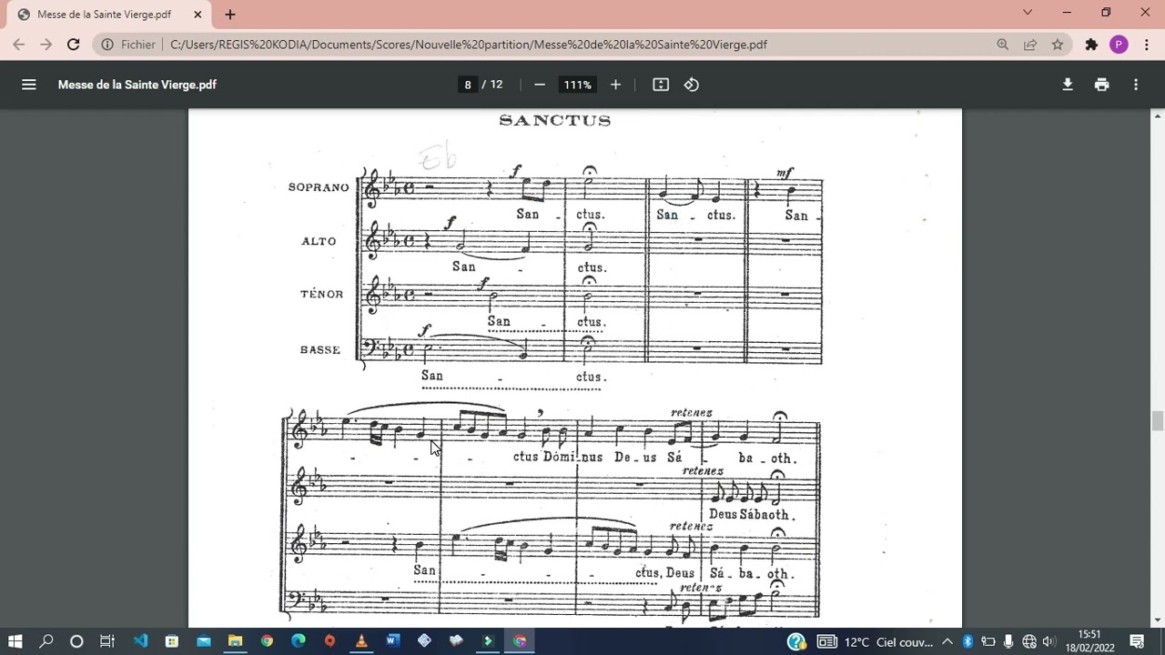 PARTITION DE LA MESSE COMPLETE (Kyrié, Gloria, Sanctus, Agnus deï) DE LA SAINTE VIERGE