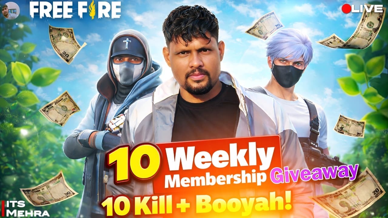 🔴Live Free Fire 🔥10 Weekly Membership Giveaway 💎 10 Kill + Booyah Gameplay its Mehra