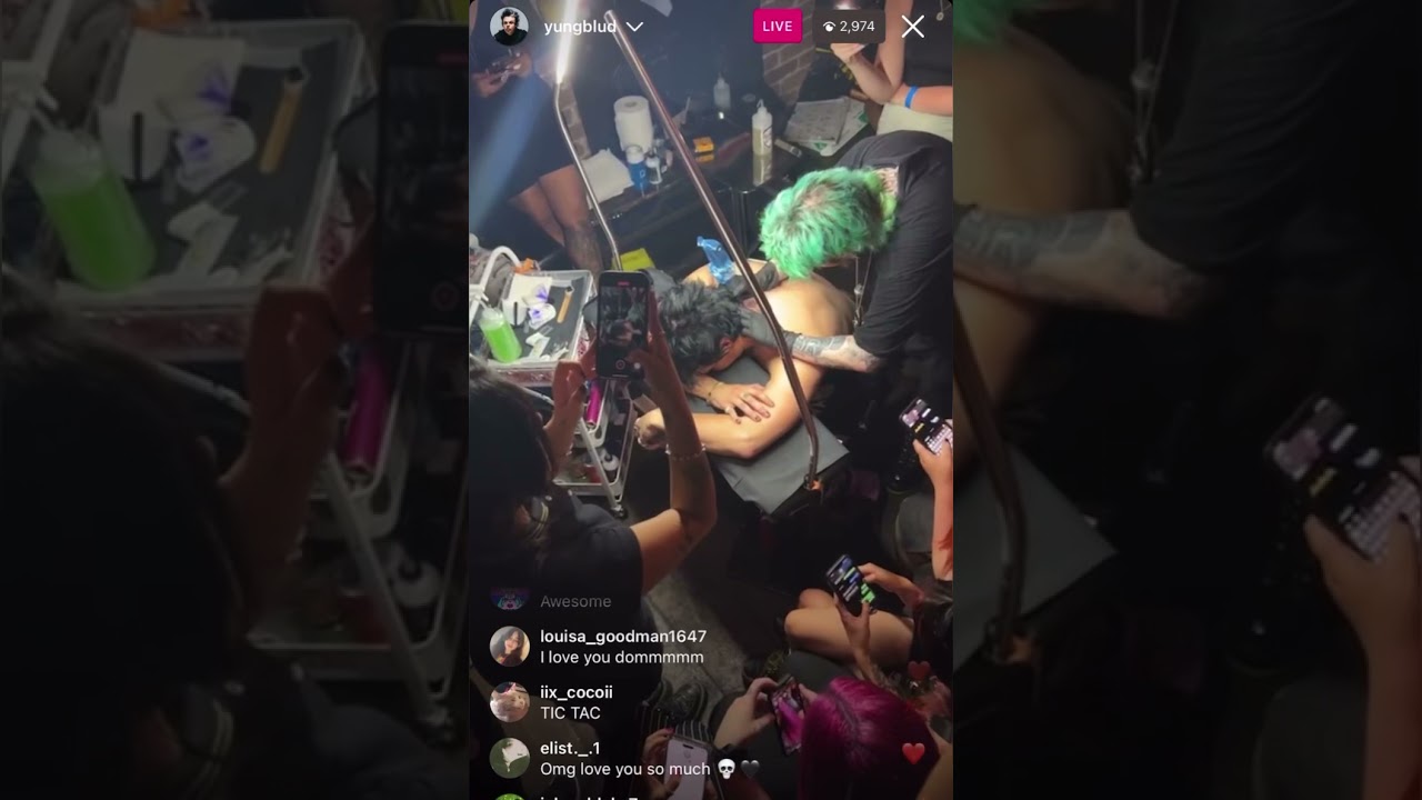 YUNGBLUD getting a tattoo (Instagram live 6/17/23)