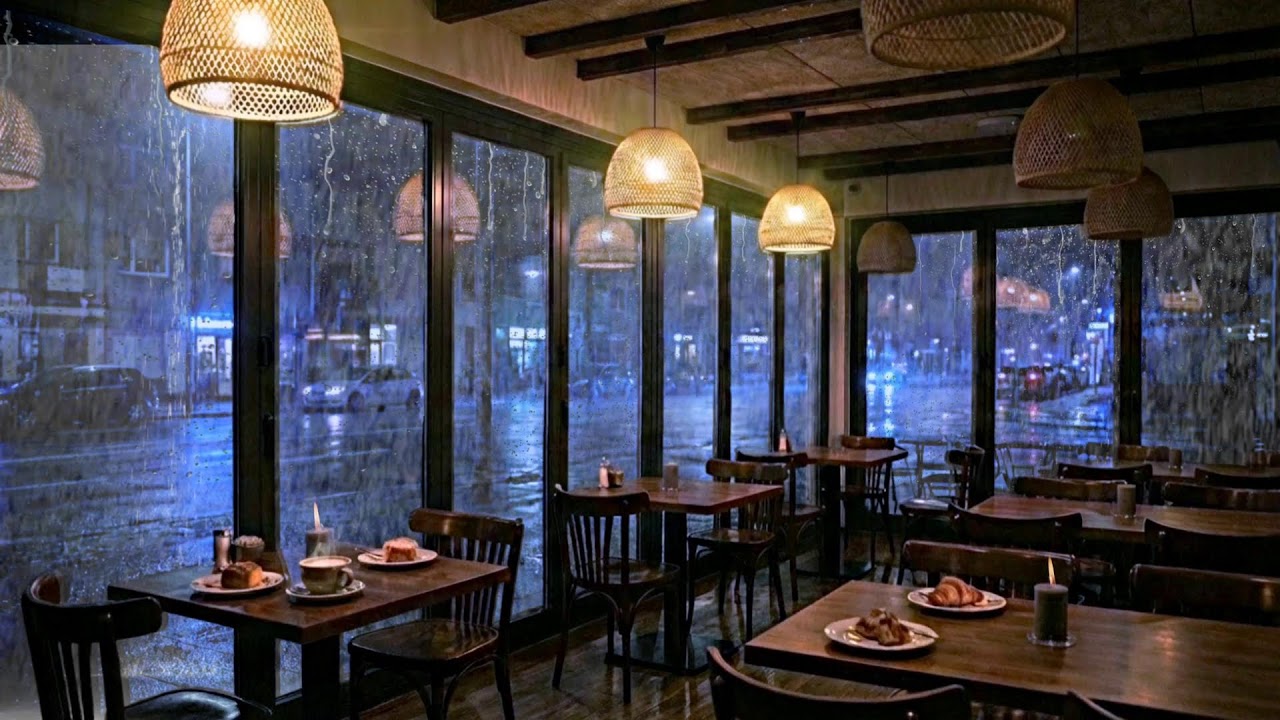 Rainy Coffee Shop Ambience ☔☕ Smooth Jazz Piano Music for Sleep, Study, Relax & Focus