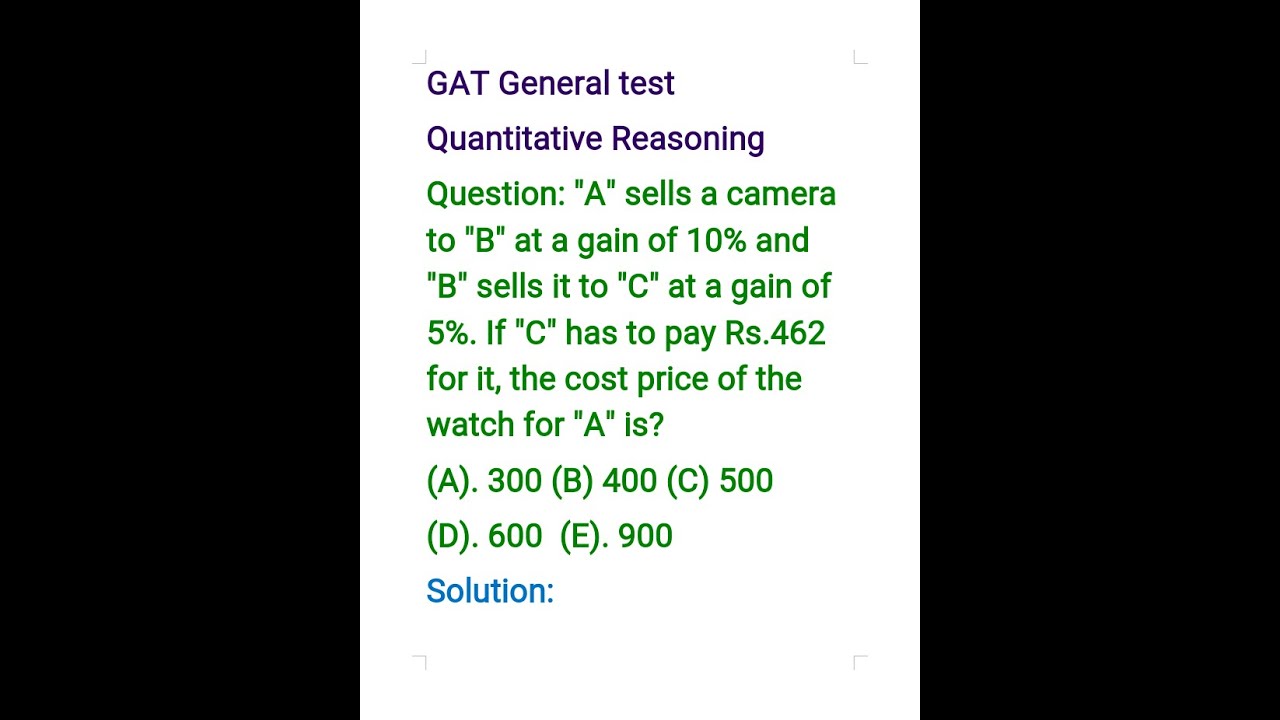 NTS GAT GENERAL, profit and loss question, quantitative reasoning lecture 8