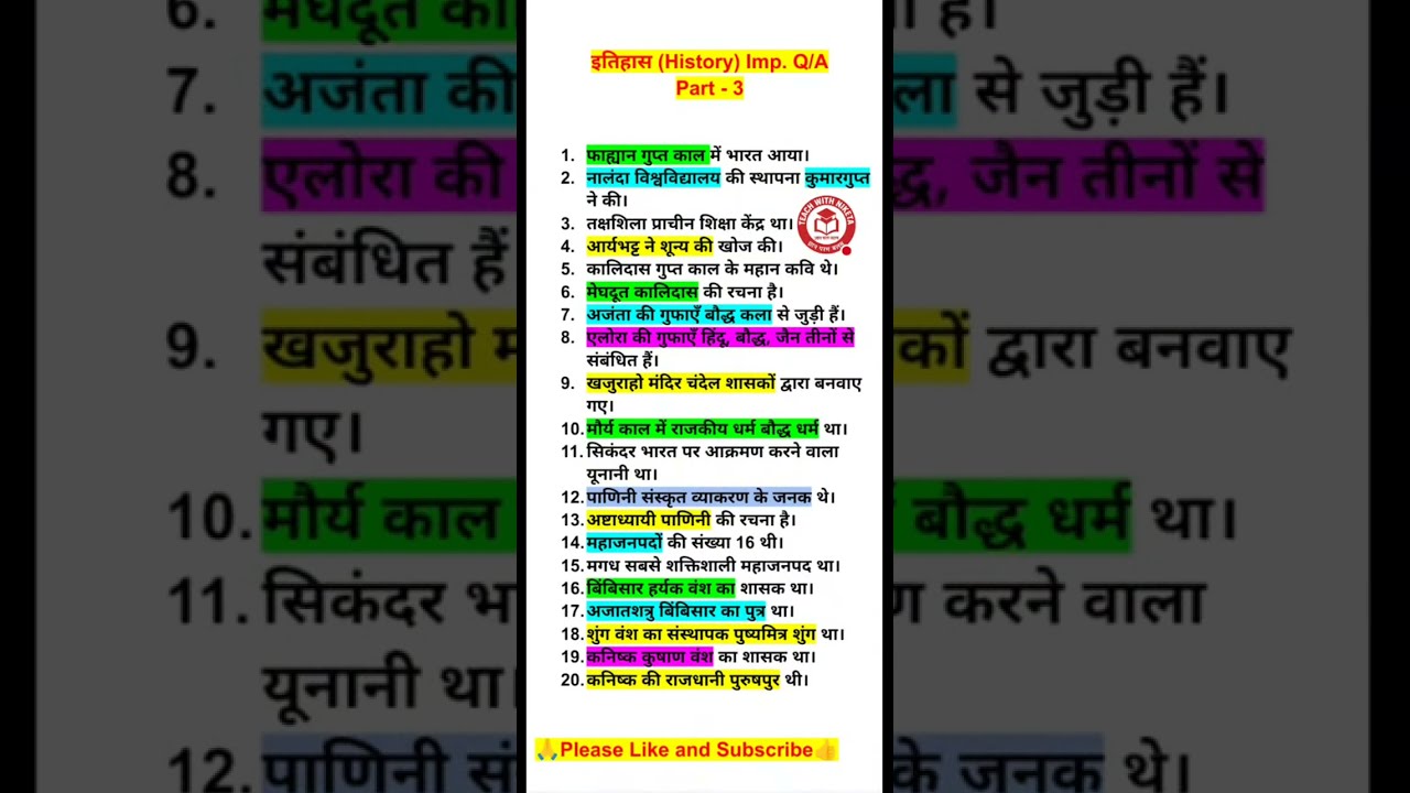 History MCQ / प्राचीन भारत ।। Part-3 # SSCExam #railway #teachingexam #gk #imp #ques #TWN