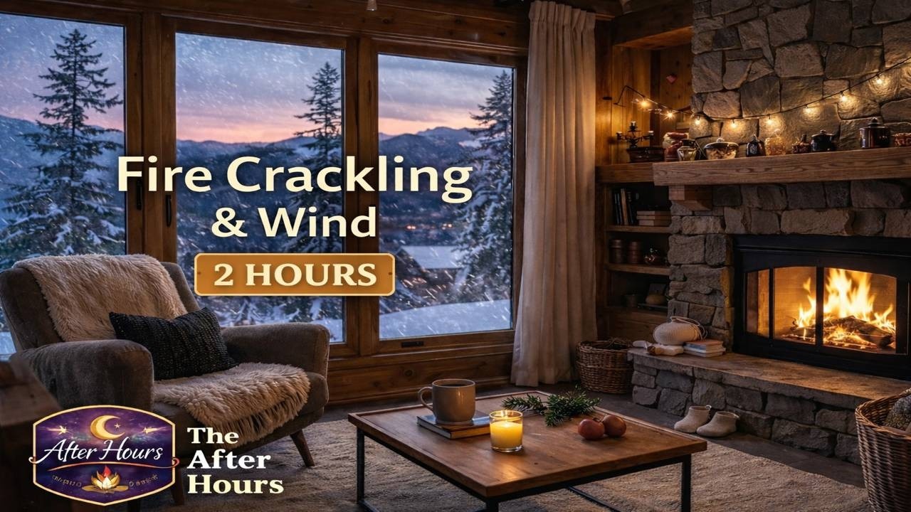 2 Hours Fireplace Crackling & Wind Sounds 🔥❄️ Cozy Winter Ambience for Sleep and Relaxing