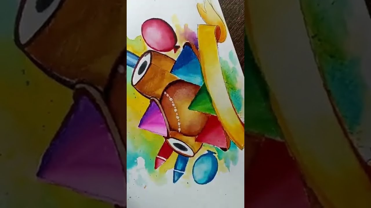 Holi drawing beautiful with watercolors  #shorts #brushpenart