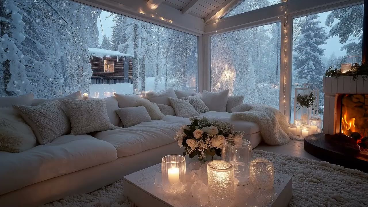 ❄️ Gentle Snow Piano | Cozy White Lounge with Flowers | 5 Hours Calm Piano Meditation Work Focus