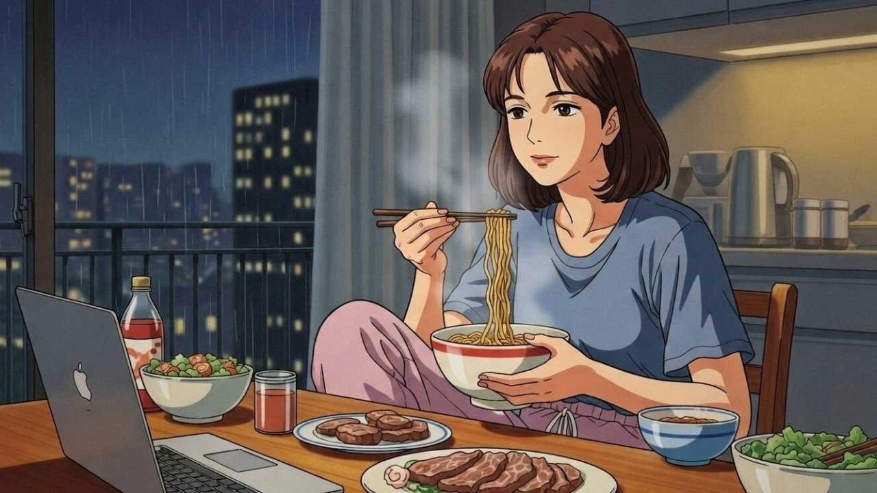 Rainy Night in a Tokyo Apartment: Late-Night Ramen, Drama & Self-Care | Ghibli ASMR