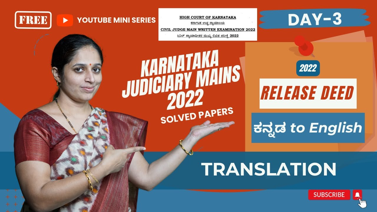 DAY-3/15 RELEASE DEED TRANSLATION  Kannada-English  2022 Karnataka Judiciary Mains l YT Mini Series