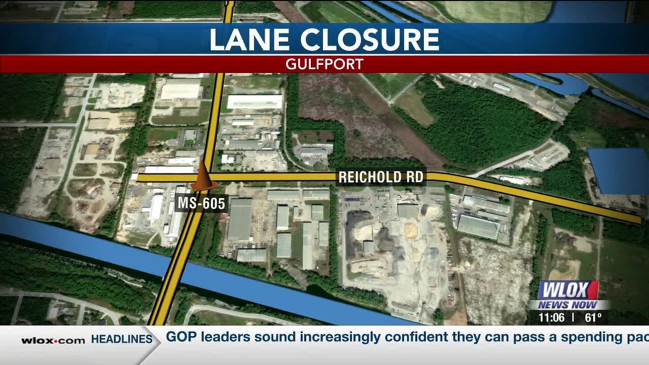Lane closure on Highway 605 bridge in Gulfport